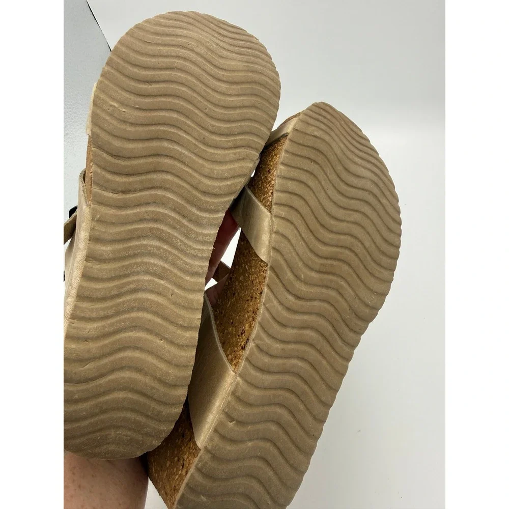 A Giannetti Modern Italy Comfort Tan Leather Cork Wedge Sandals Womens 7 7.5